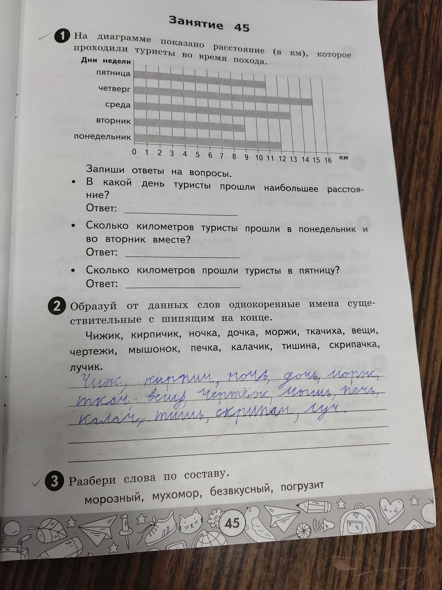 Фото задания: На диаграмме показано расстояние (в км), которое проходили туристы во время похода. а) В какой день туристы прошли наибольшее…