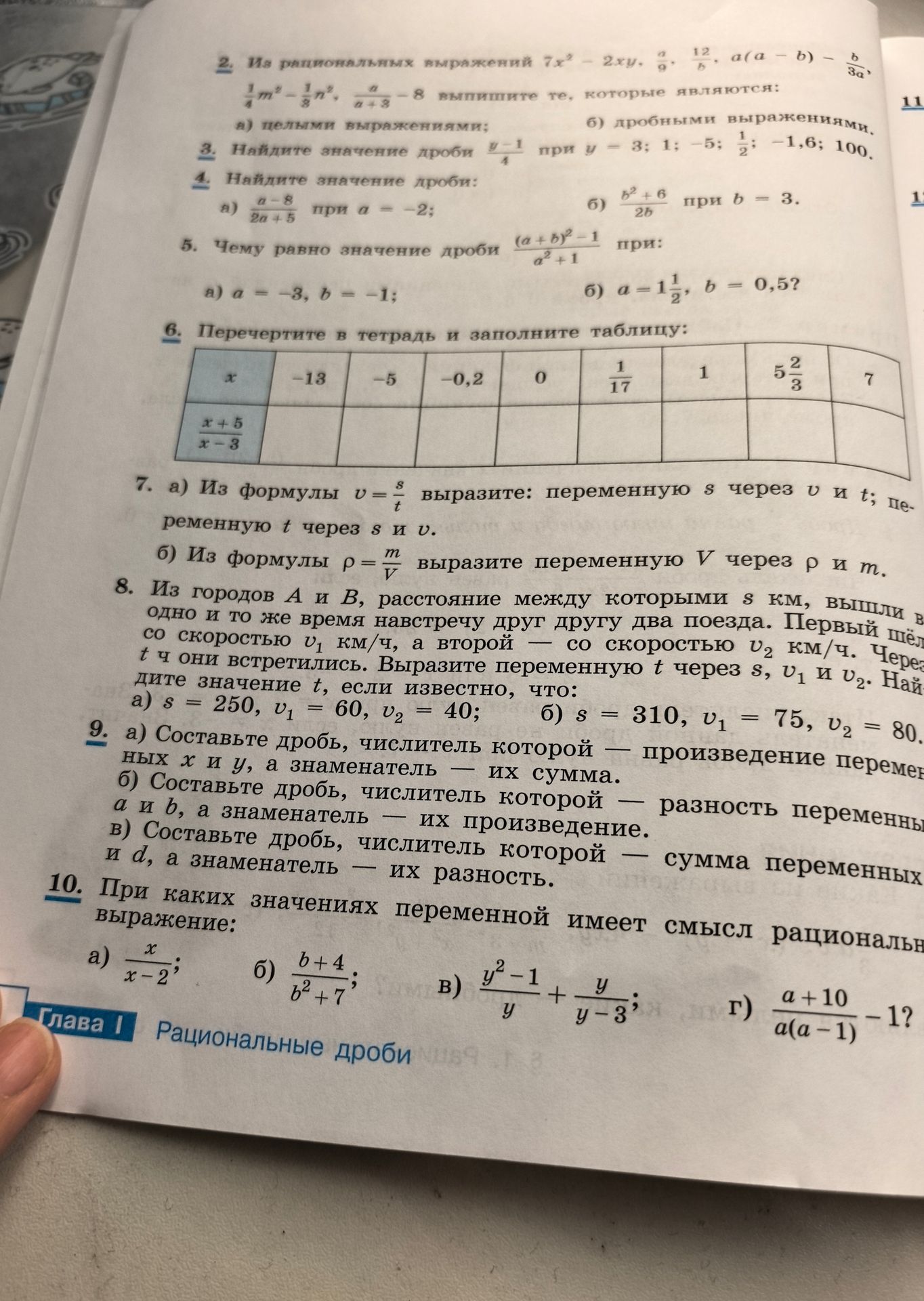 Фото задания: 10. При каких значениях переменной имеет смысл рациональное выражение: а) x/(x − 2); б) (b + 4)/(b² + 7); в) (y² − 1)/y +…