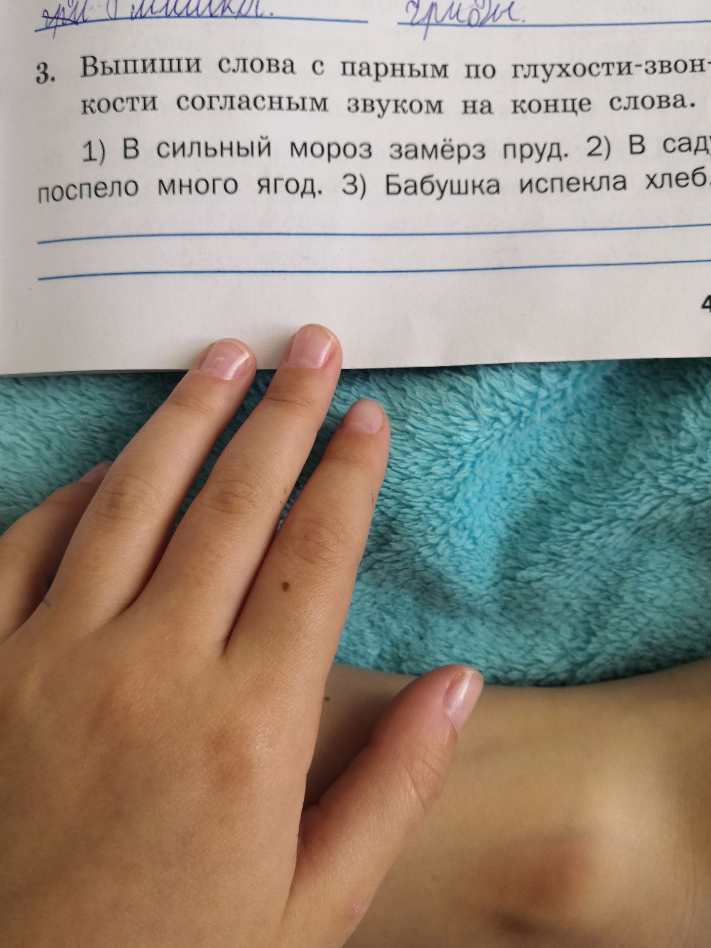 Фото задания: 3. Выпиши слова с парным по глухости-звонкости согласным звуком на конце слова. 1) В сильный мороз замёрз пруд. 2) В саду…