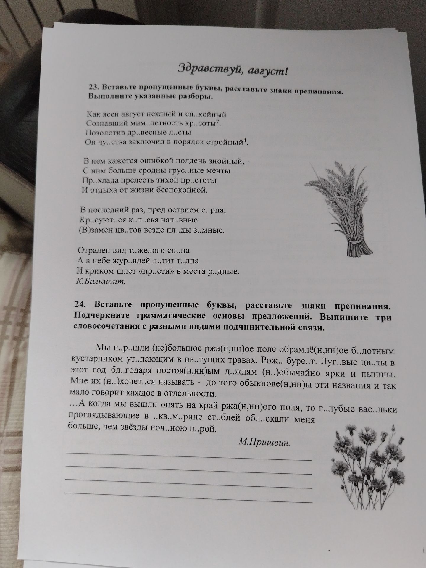 Фото задания: 24. Вставьте пропущенные буквы, расставьте знаки препинания. Подчеркните грамматические основы предложений. Выпишите три…