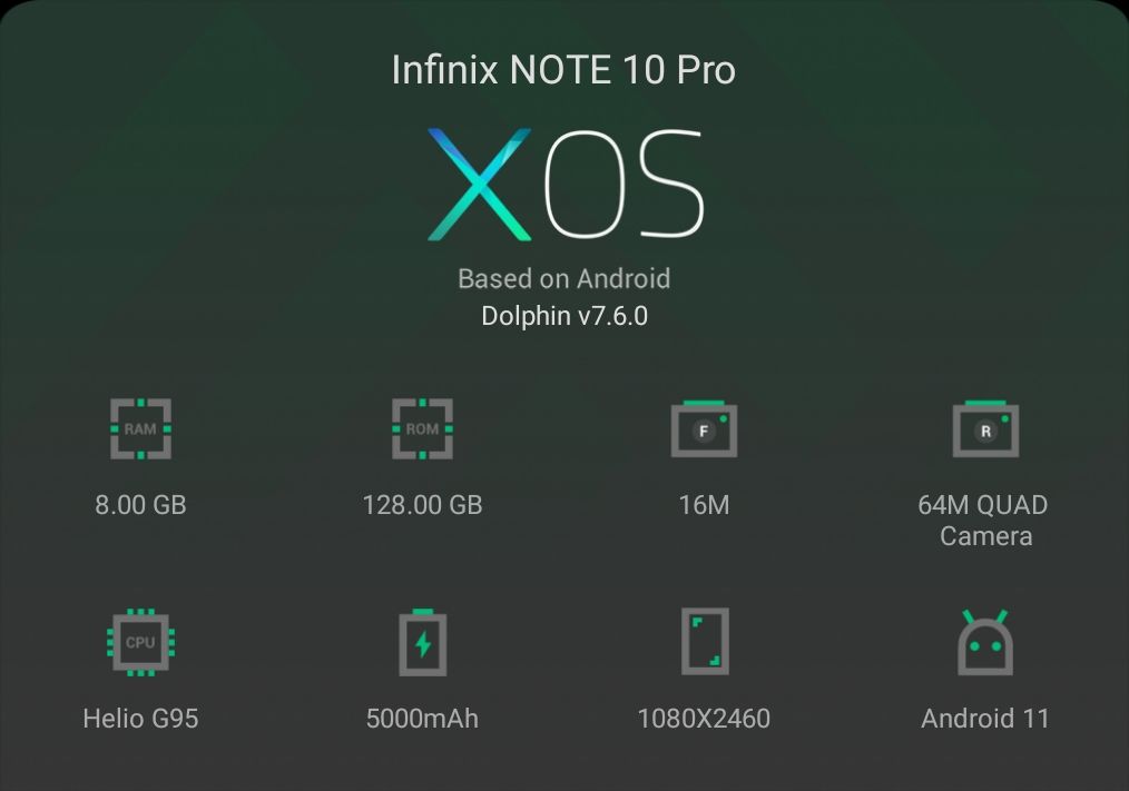 Фото задания: Определите характеристики смартфона Infinix NOTE 10 Pro, указанные на изображении.