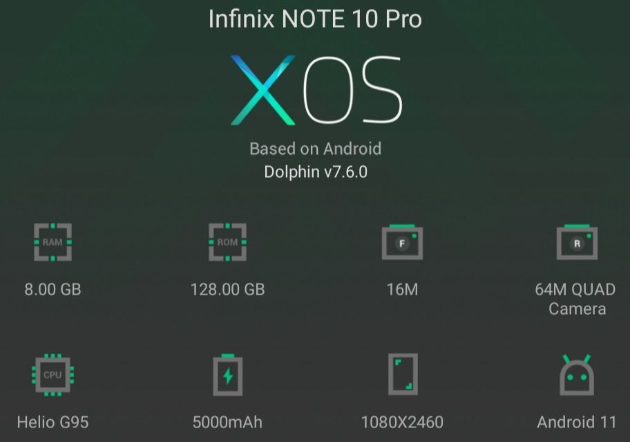Фото задания: Что указано на изображении о смартфоне Infinix NOTE 10 Pro?