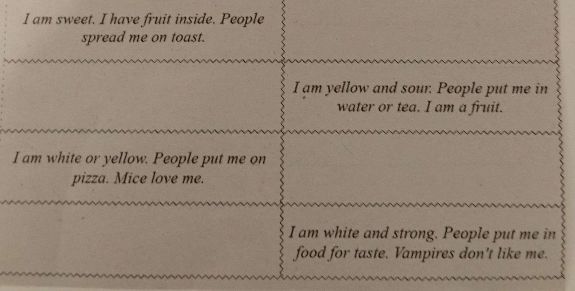 Фото задания: I am white or yellow. People put me on pizza. Mice love me.