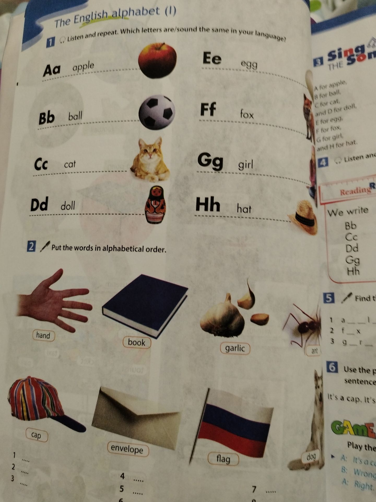 Фото задания: 1. Listen and repeat. Which letters are/sound the same in your language? Aa — apple; Bb — ball; Cc — cat; Dd — doll; Ee —…