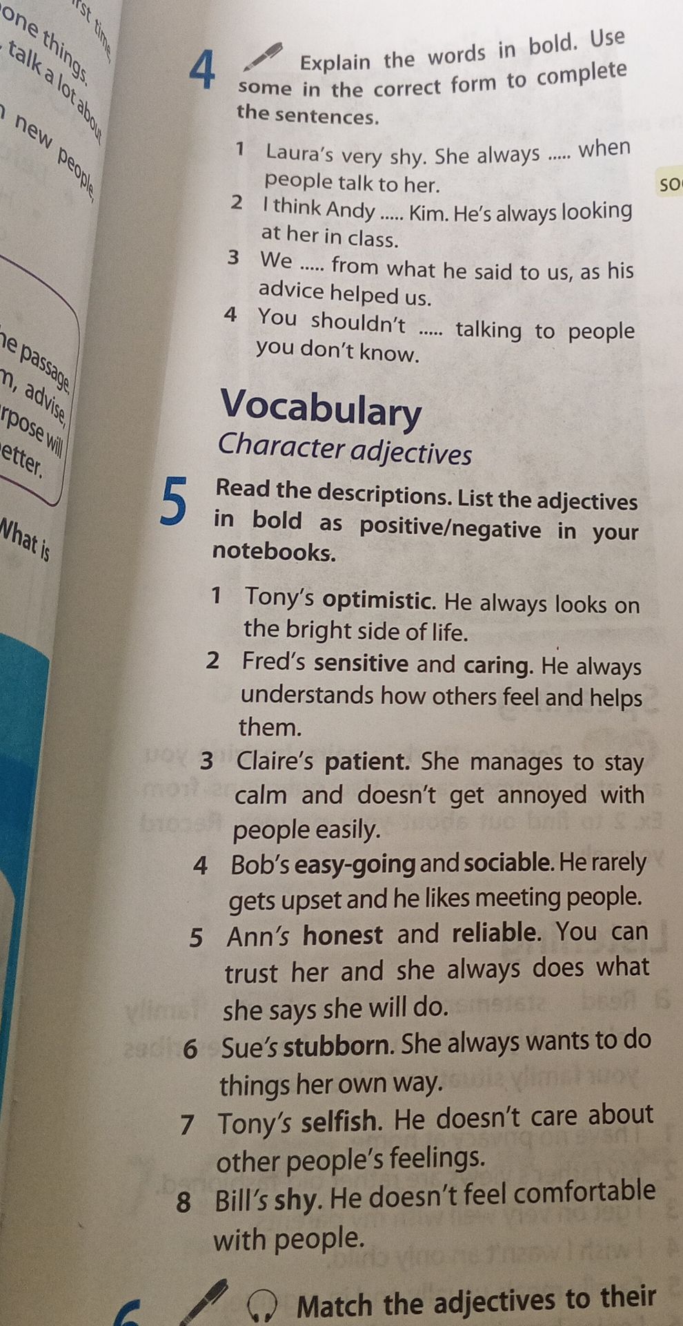 Фото задания: 5. Read the descriptions. List the adjectives in bold as positive/negative in your notebooks. 1 Tony’s optimistic. He…