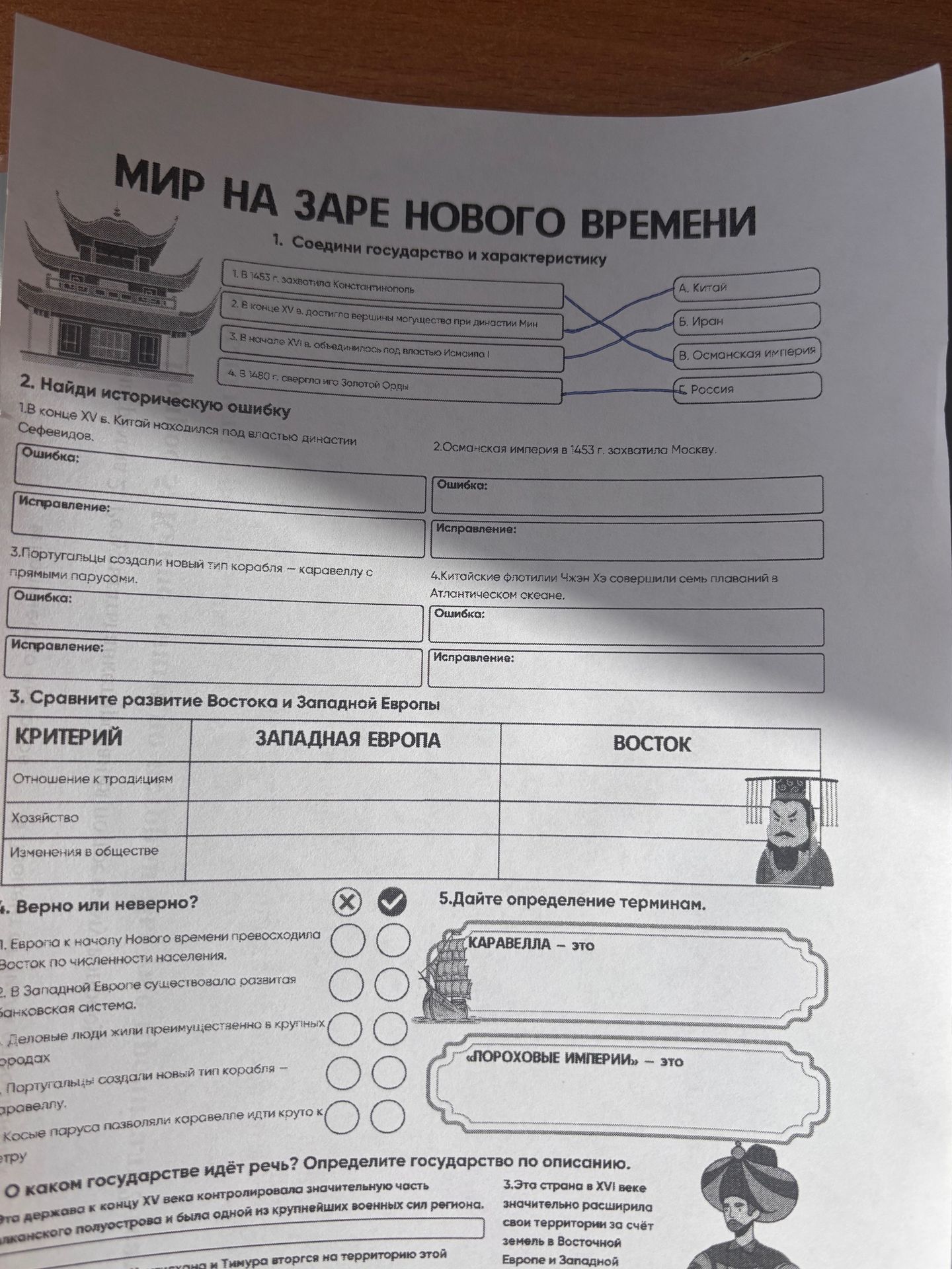 Фото задания: 5. Дайте определение терминам: «Каравелла»; «Пороховые империи».