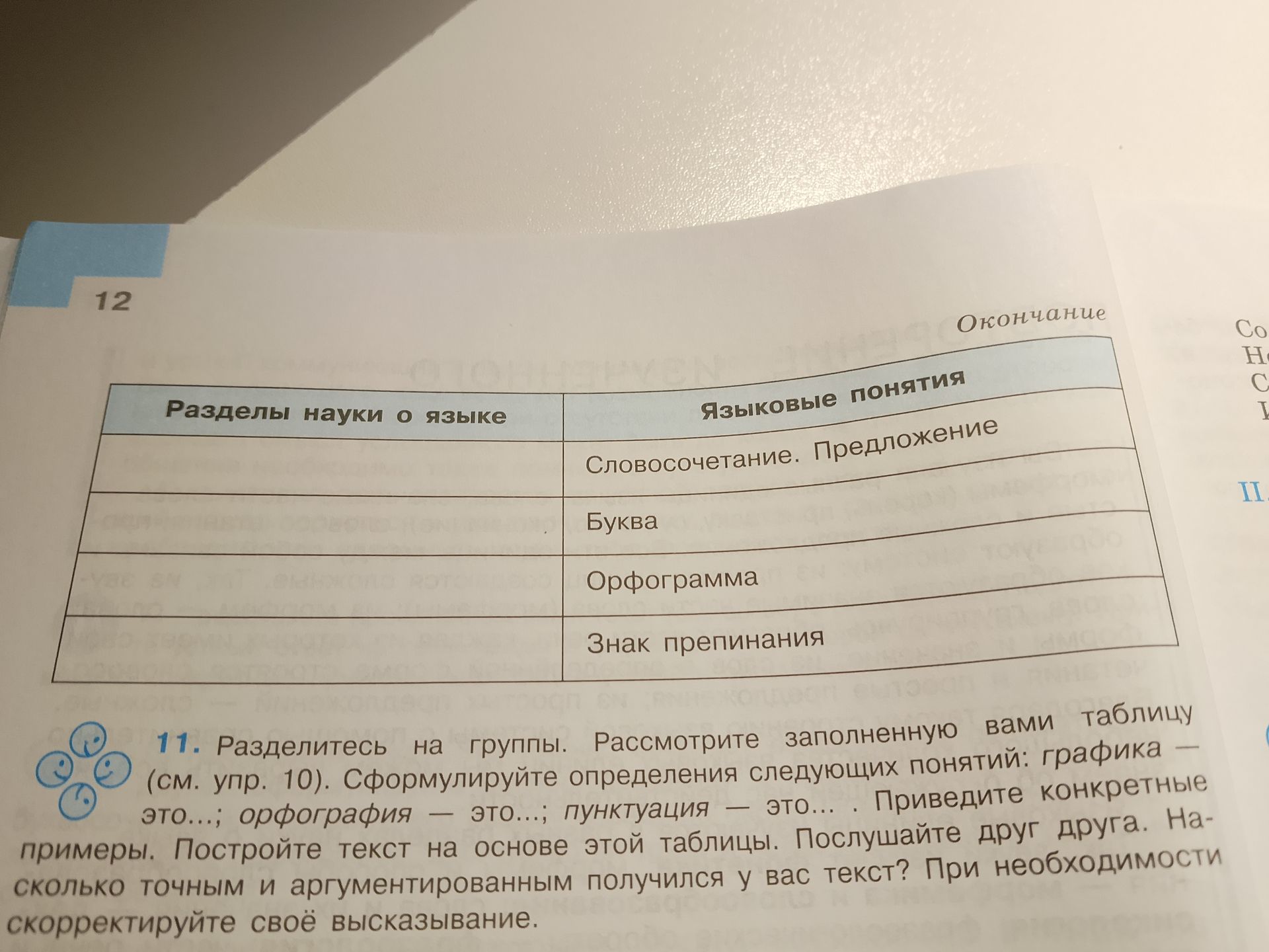 Фото задания: 11. Разделитесь на группы. Рассмотрите заполненную вами таблицу (см. упр. 10). Сформулируйте определения следующих понятий:…