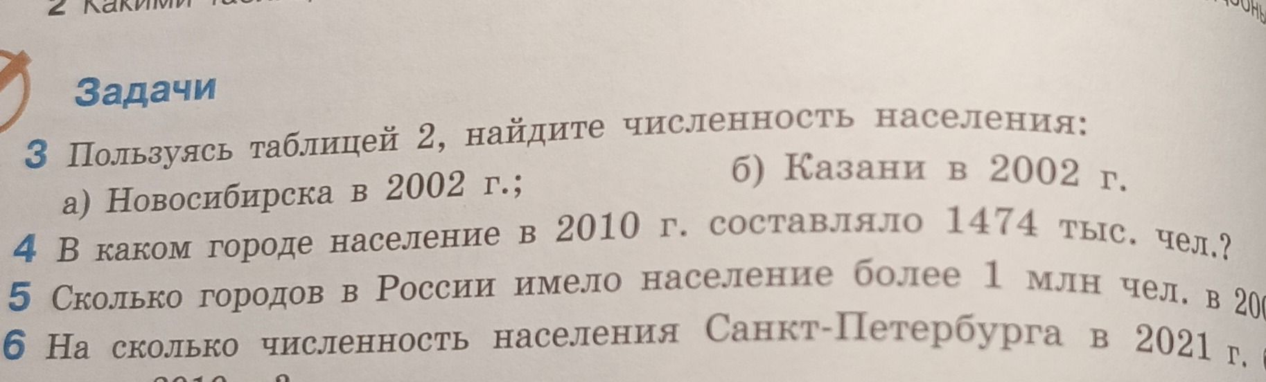 Фото задания: 5. Сколько городов в России имело население более 1 млн чел. в 2002 г.?