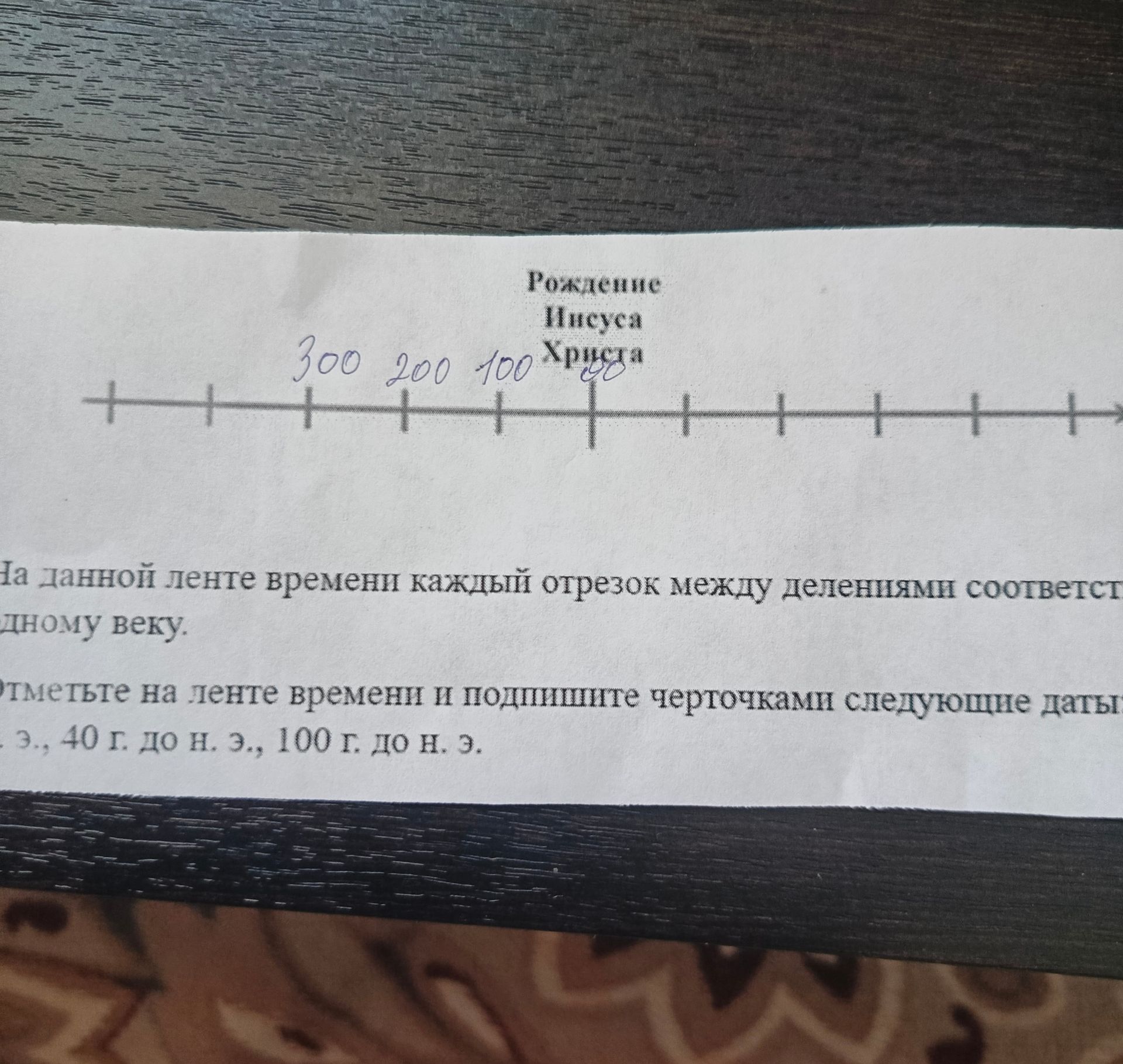 Фото задания: Отметьте на ленте времени и подпишите черточками следующие даты: 3 г. до н. э., 40 г. до н. э., 100 г. до н. э. На данной…