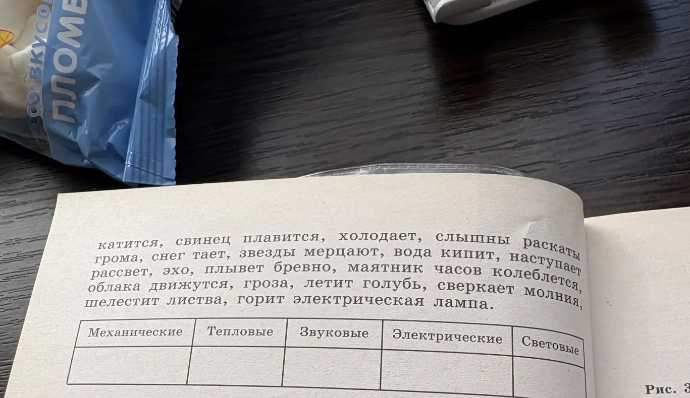 Фото задания: Распределите примеры по видам физических явлений: катится, свинец плавится, холодает, слышны раскаты грома, снег тает, звезды…