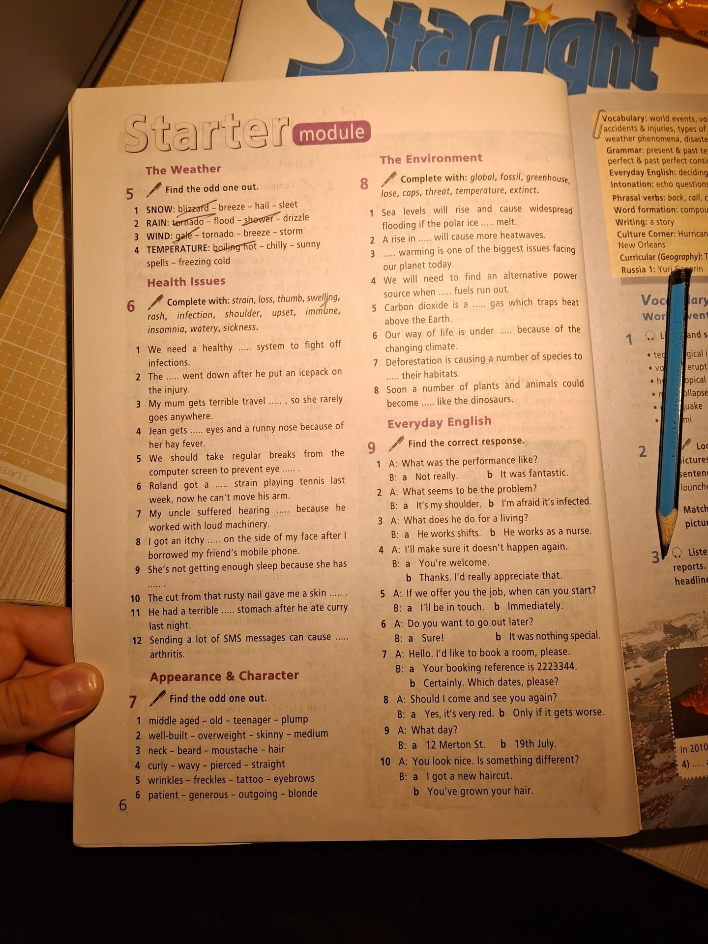 Фото задания: 6. Health Issues — Complete with: strain, loss, thumb, swelling, rash, infection, shoulder, upset, immune, insomnia,…
