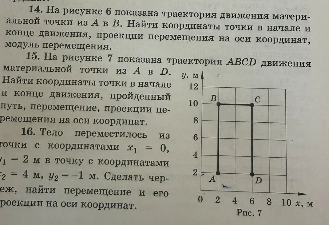 Фото задания: 16. Тело переместилось из точки с координатами x₁ = 0, y₁ = 2 м в точку с координатами x₂ = 4 м, y₂ = −1 м. Сделать чертеж,…