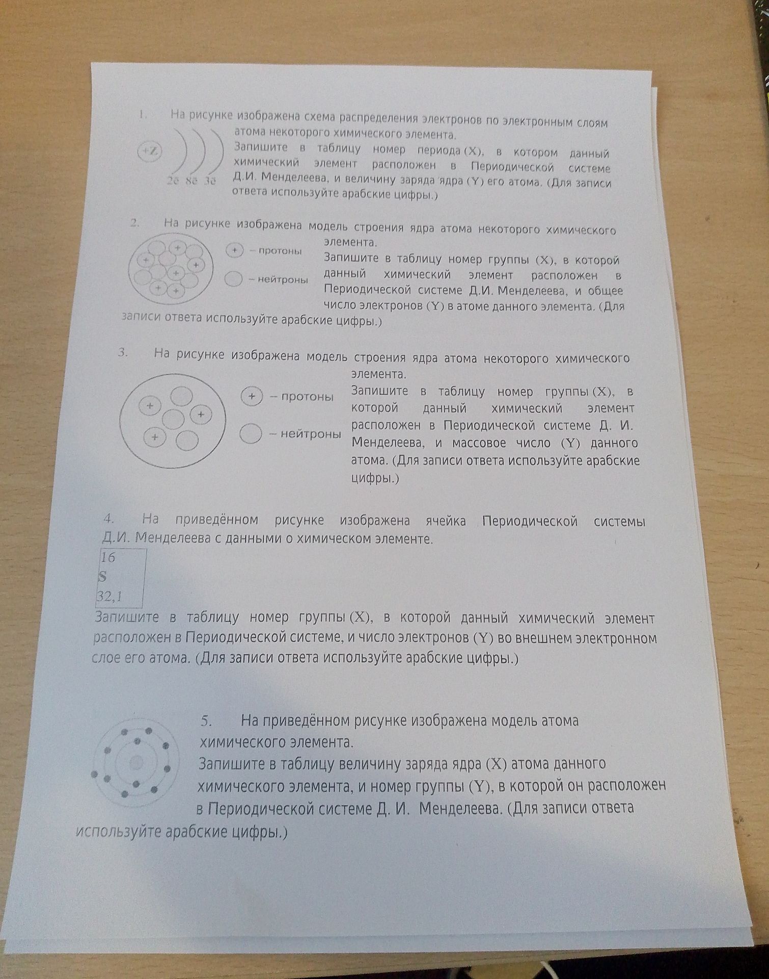 Фото задания: 3. На рисунке изображена модель строения ядра атома некоторого химического элемента. Запишите в таблицу номер группы (X), в…