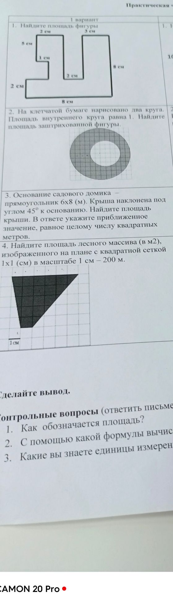 Фото задания: 4. Найдите площадь лесного массива (в м²), изображённого на плане с квадратной сеткой 1×1 см в масштабе 1 см — 200 м.
