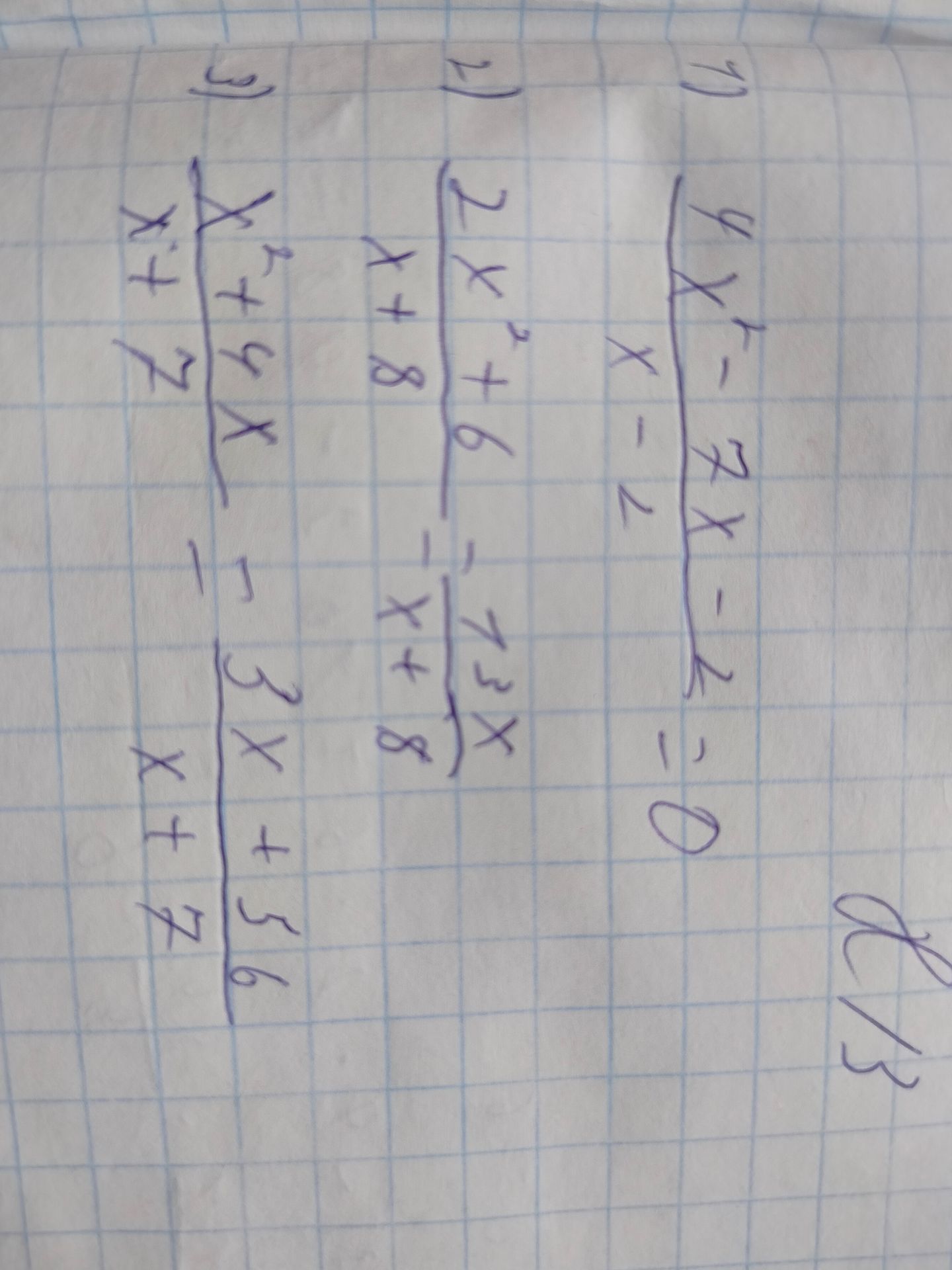 Фото задания: 1) Решите уравнение: \(4x^2-7x-2=0\).