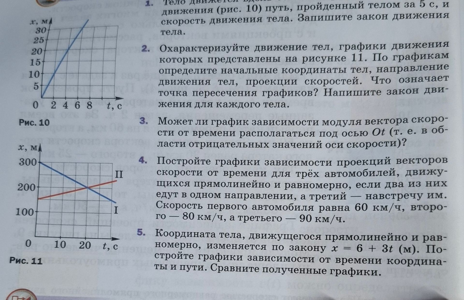 Фото задания: 2. Охарактеризуйте движение тел, графики движения которых представлены на рисунке 11. По графикам определите начальные…