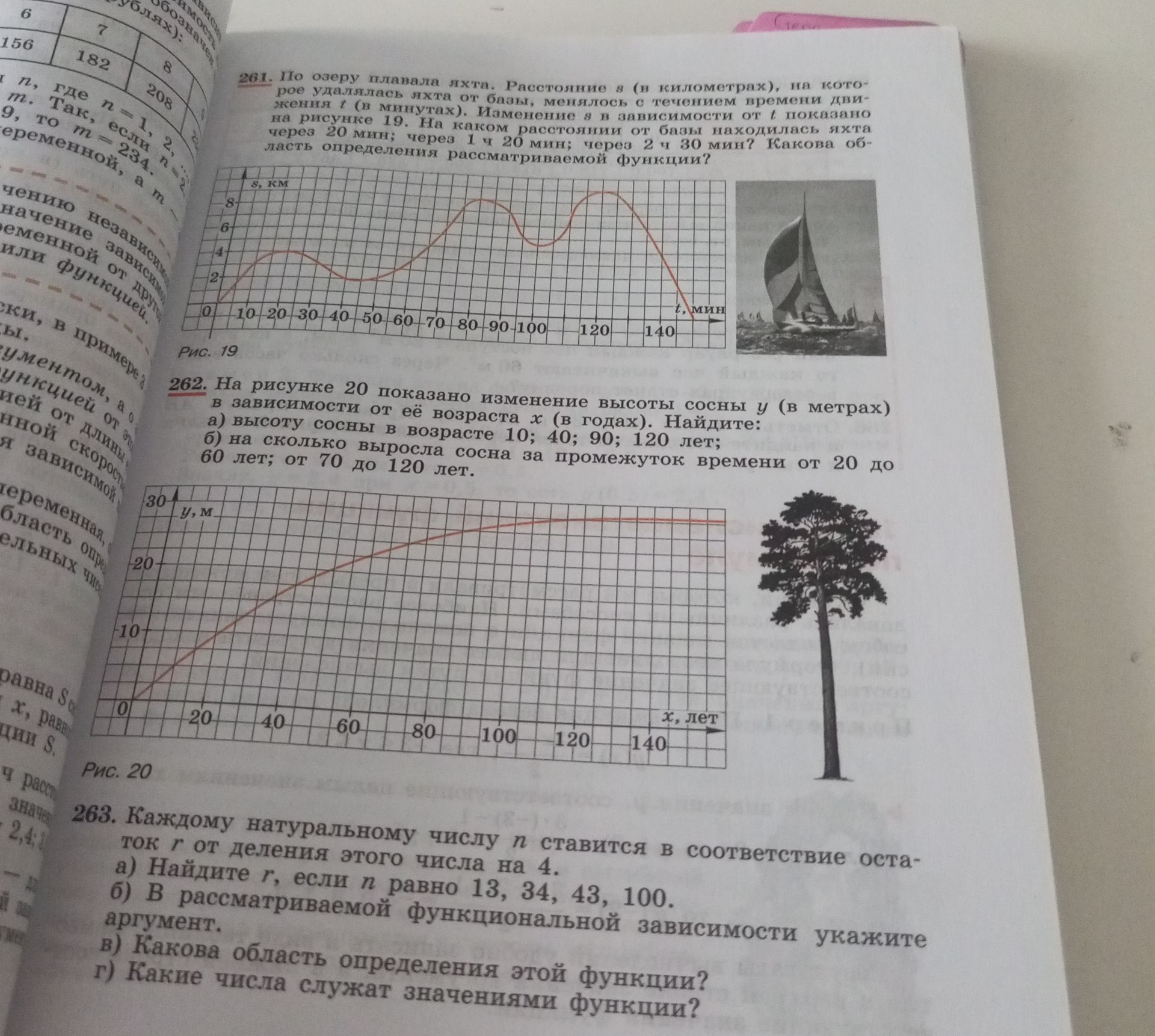 Фото задания: 262. На рисунке 20 показано изменение высоты сосны y (в метрах) в зависимости от её возраста x (в годах). Найдите: а)…