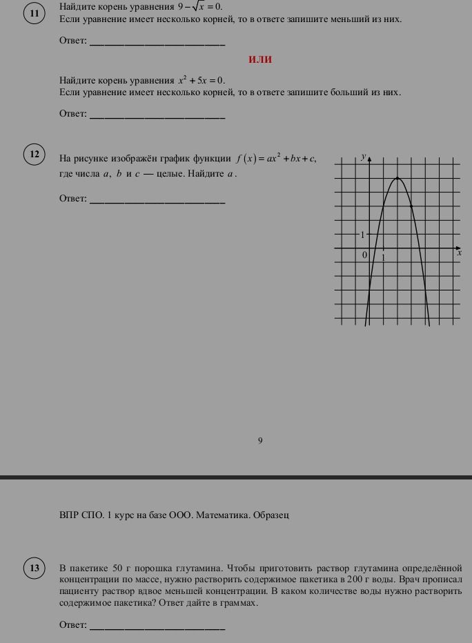 Фото задания: 12. На рисунке изображён график функции \(f(x)=ax^2+bx+c\), где числа \(a\), \(b\) и \(c\) — целые. Найдите \(a\).