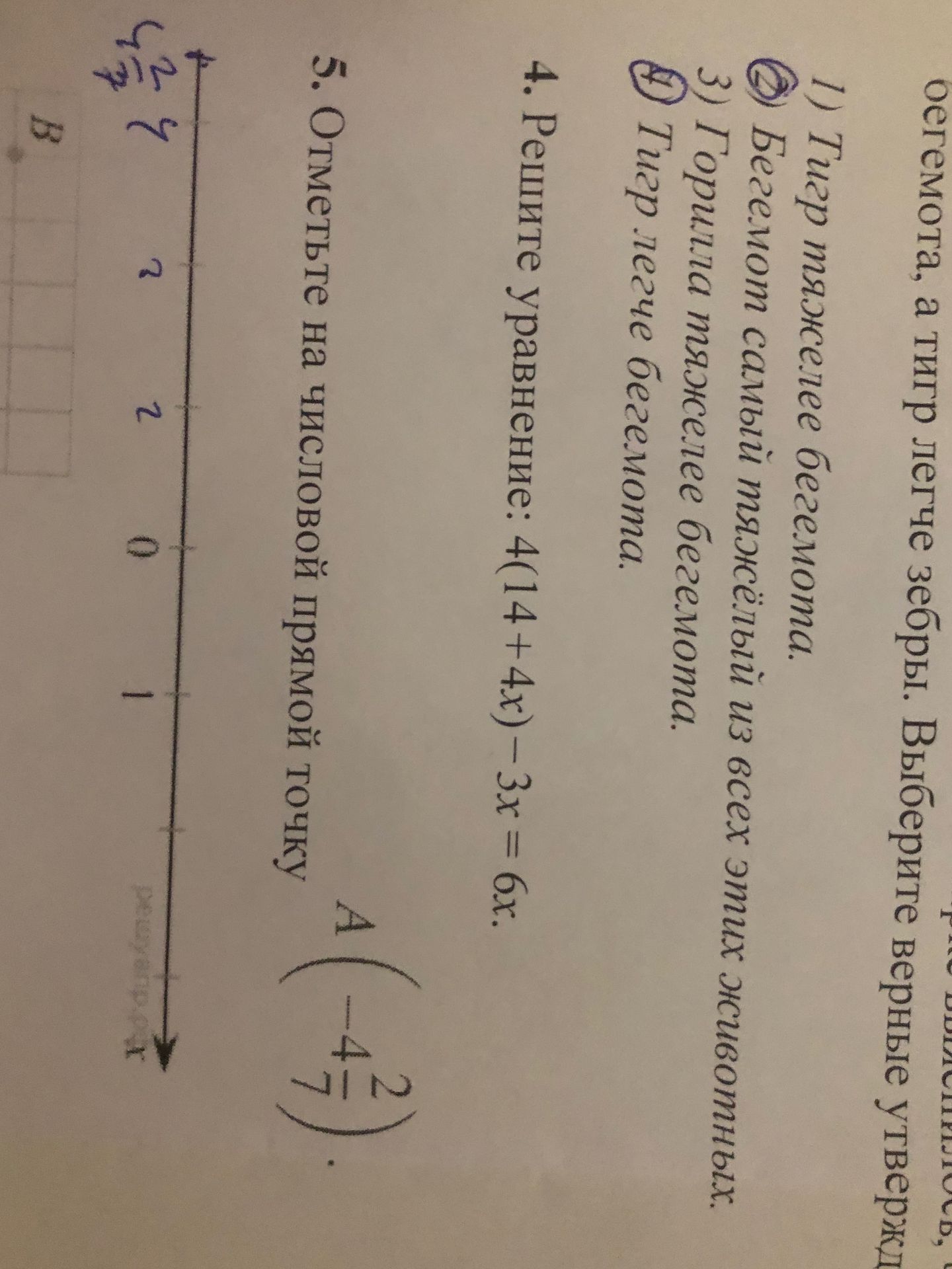 Фото задания: 5. Отметьте на числовой прямой точку A с координатой \(-4\frac{2}{7}\).