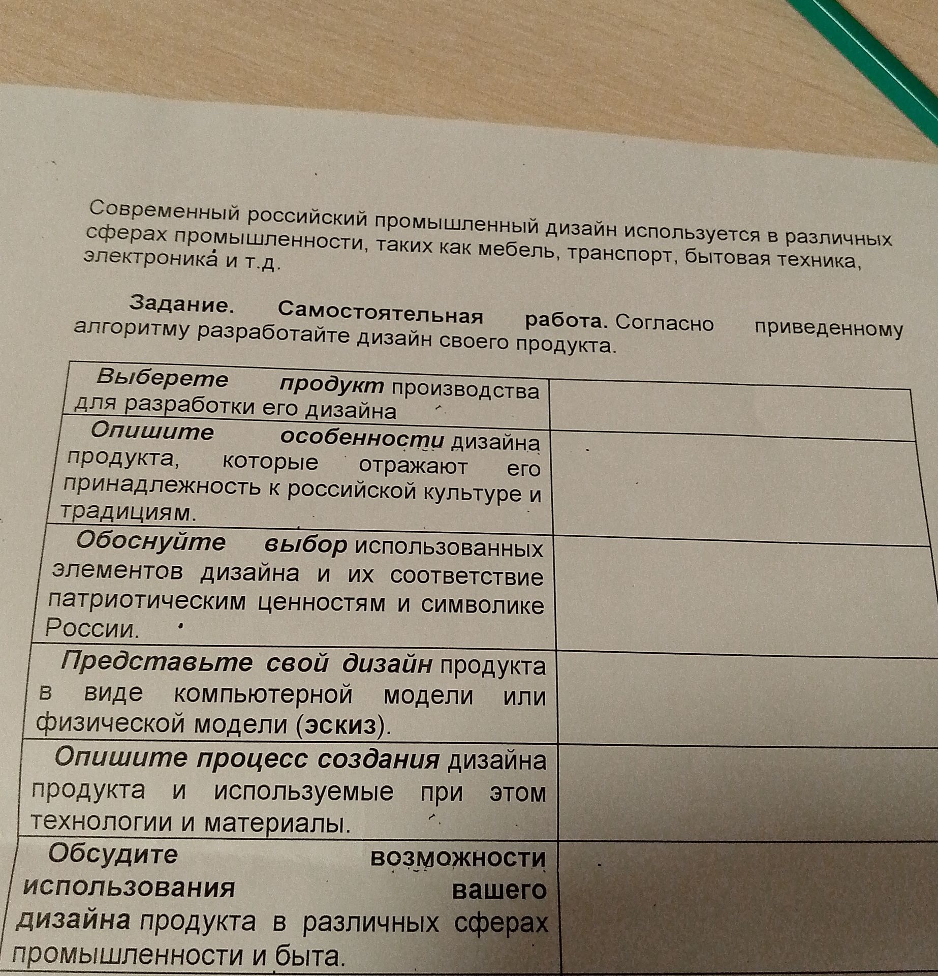 Фото задания: Задание. Самостоятельная работа. Согласно приведённому алгоритму разработайте дизайн своего продукта. Выберите продукт…