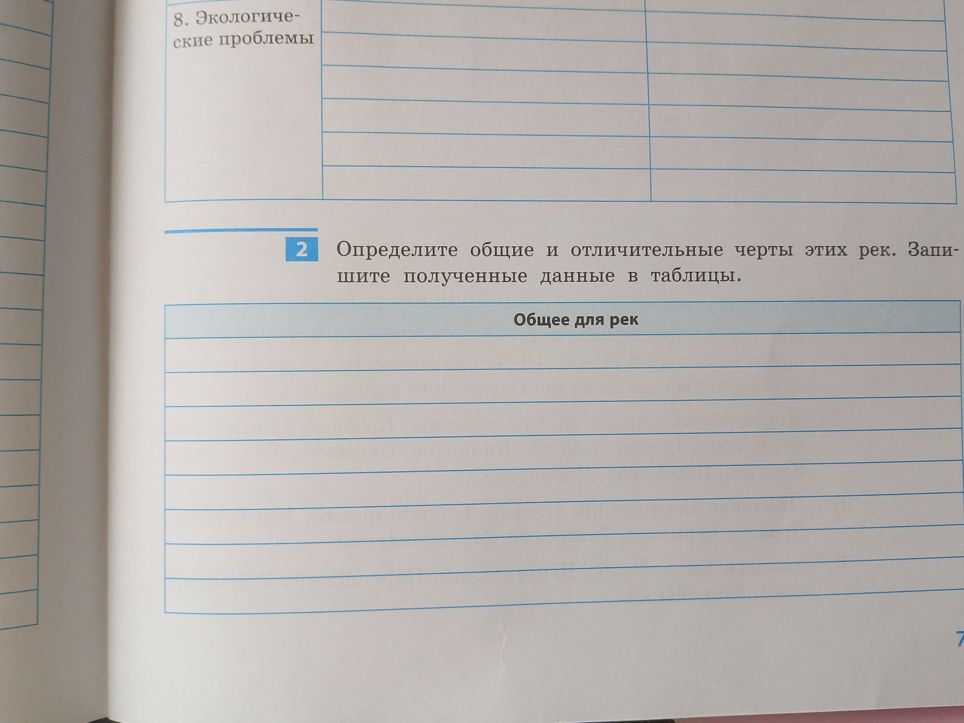 Фото задания: 2. Определите общие и отличительные черты этих рек. Запишите полученные данные в таблицы.