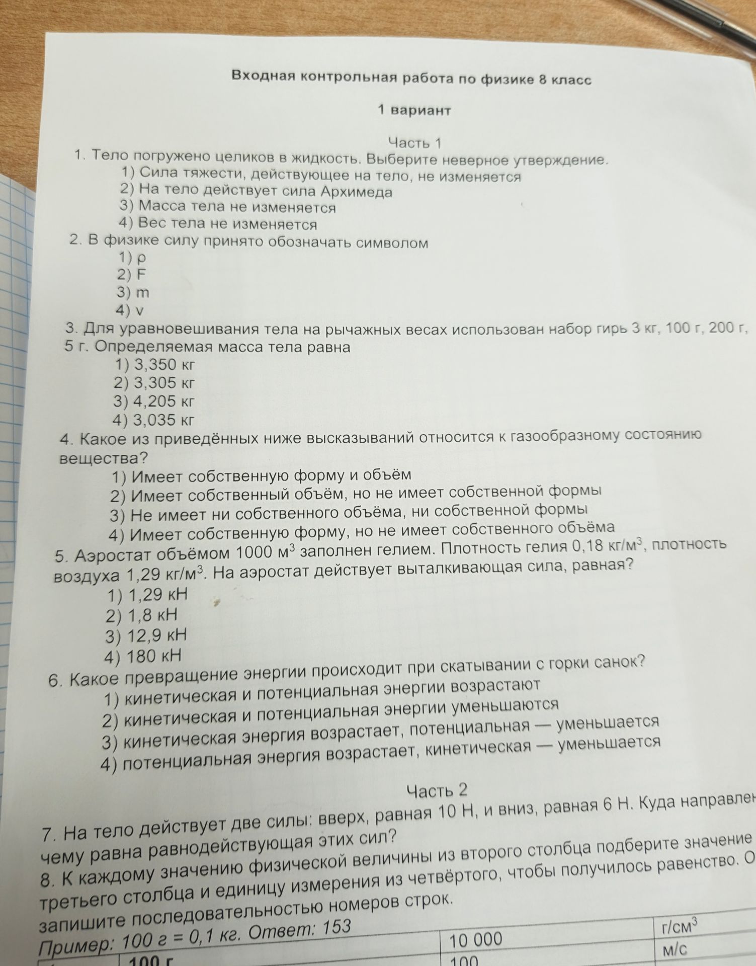 Фото задания: 2. В физике силу принято обозначать символом: 1) ρ 2) F 3) m 4) v