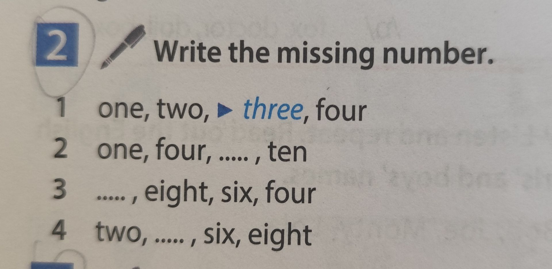 Фото задания: 3. ….., eight, six, four