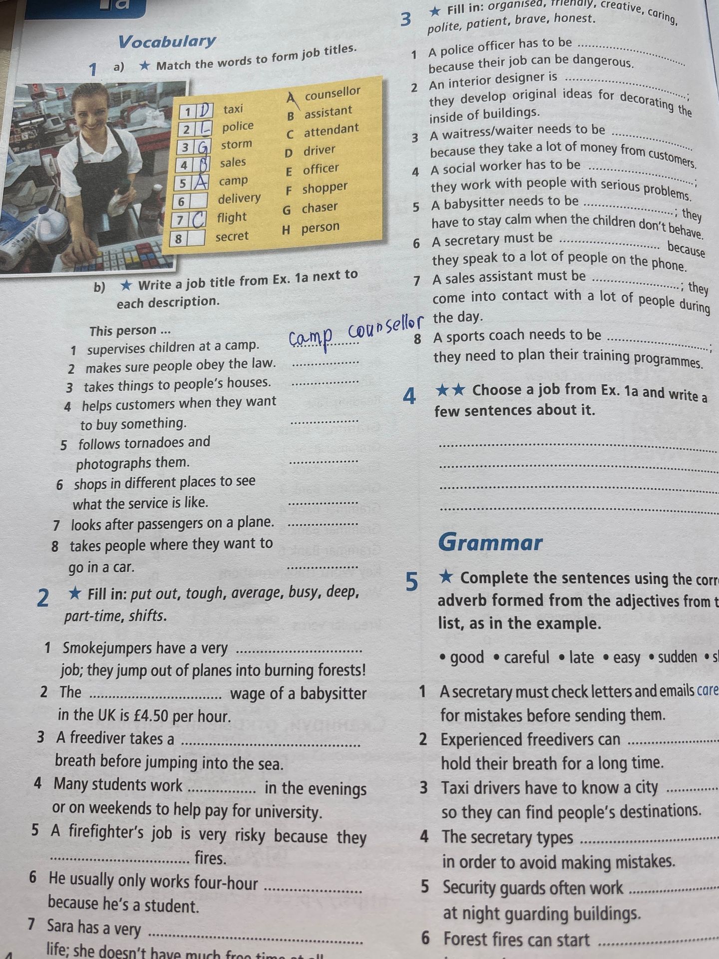Фото задания: 4) Choose a job from Ex. 1a and write a few sentences about it.