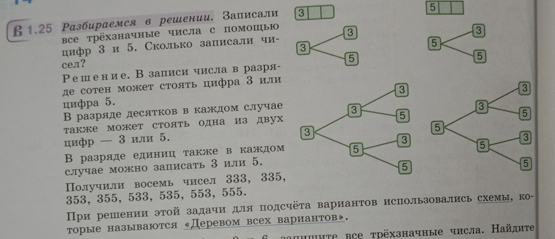 Фото задания: Записали все трёхзначные числа с помощью цифр 3 и 5. Сколько записали чисел?