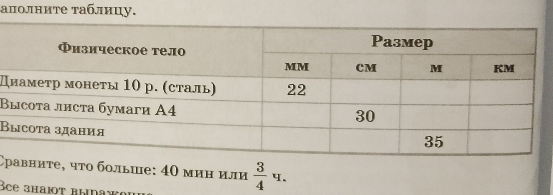 Фото задания: Сравните, что больше: 40 мин или 3/4 ч.