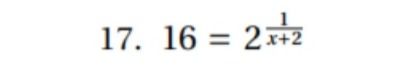 Фото задания: 17. \(16=2^{\frac{1}{x+2}}\)