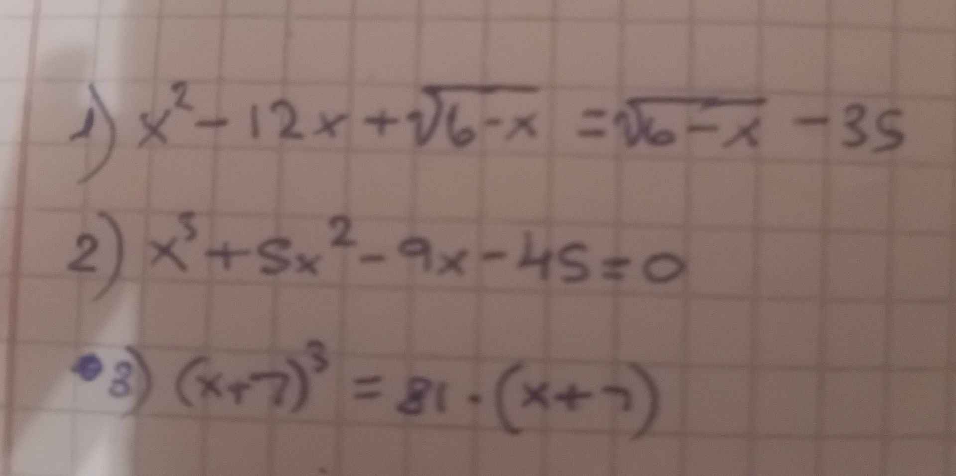 Фото задания: 1) \(x^2-12x+\sqrt{6-x}=\sqrt{6-x}-35\)