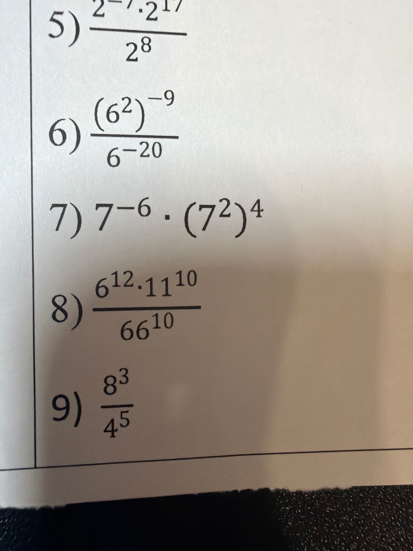 Фото задания: 6) \(\dfrac{(6^2)^{-9}}{6^{-20}}\)