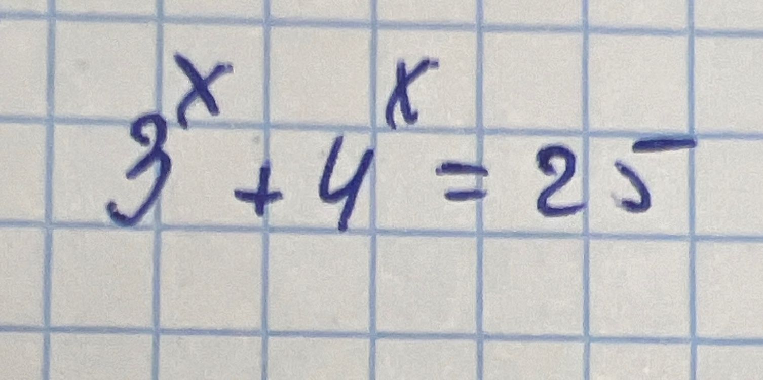 Фото задания: Решите уравнение: \(3^x+4^x=2^x\).