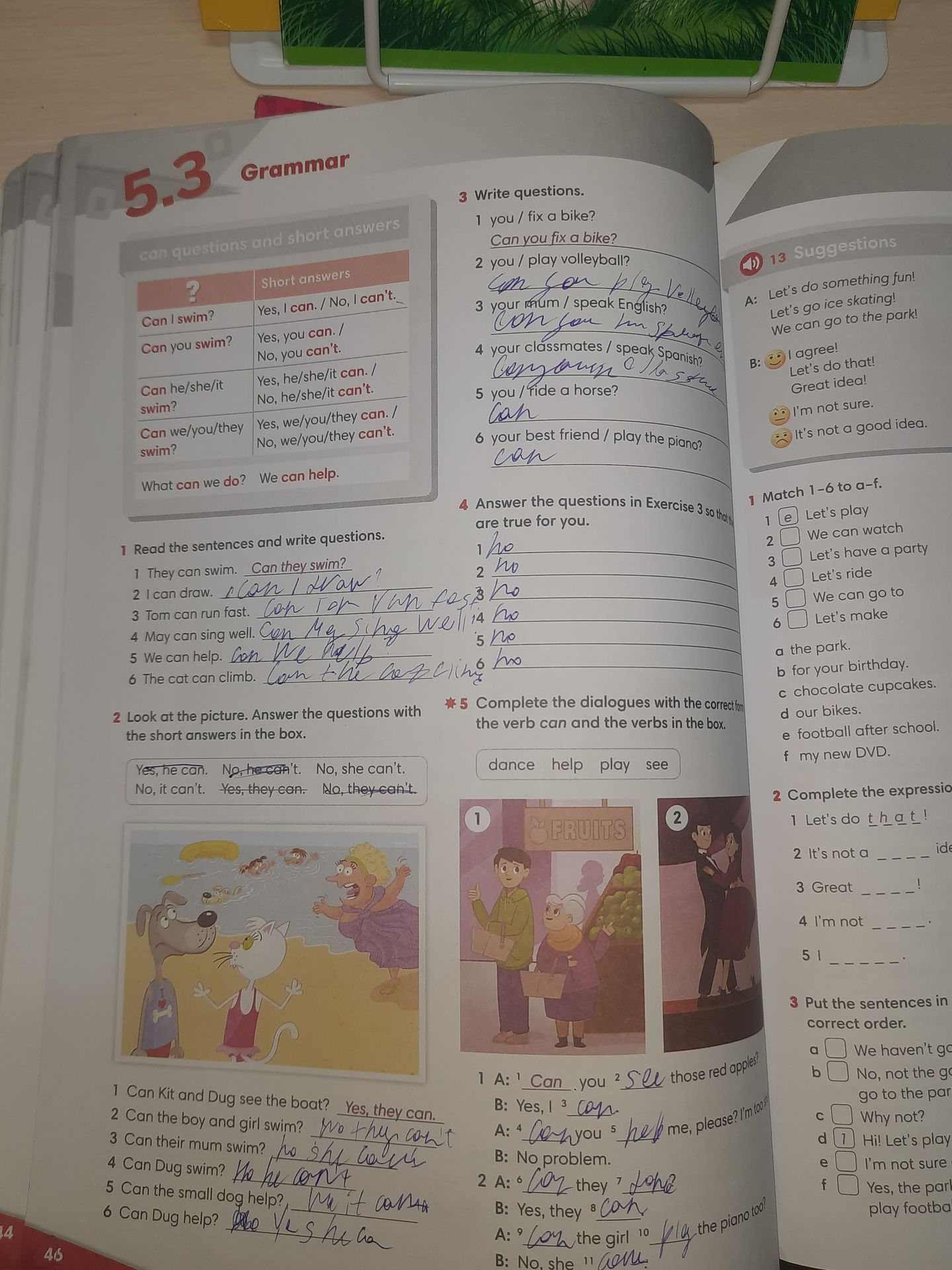 Фото задания: 1. Read the sentences and write questions. 1) They can swim. 2) I can draw. 3) Tom can run fast. 4) May can sing well. 5)…