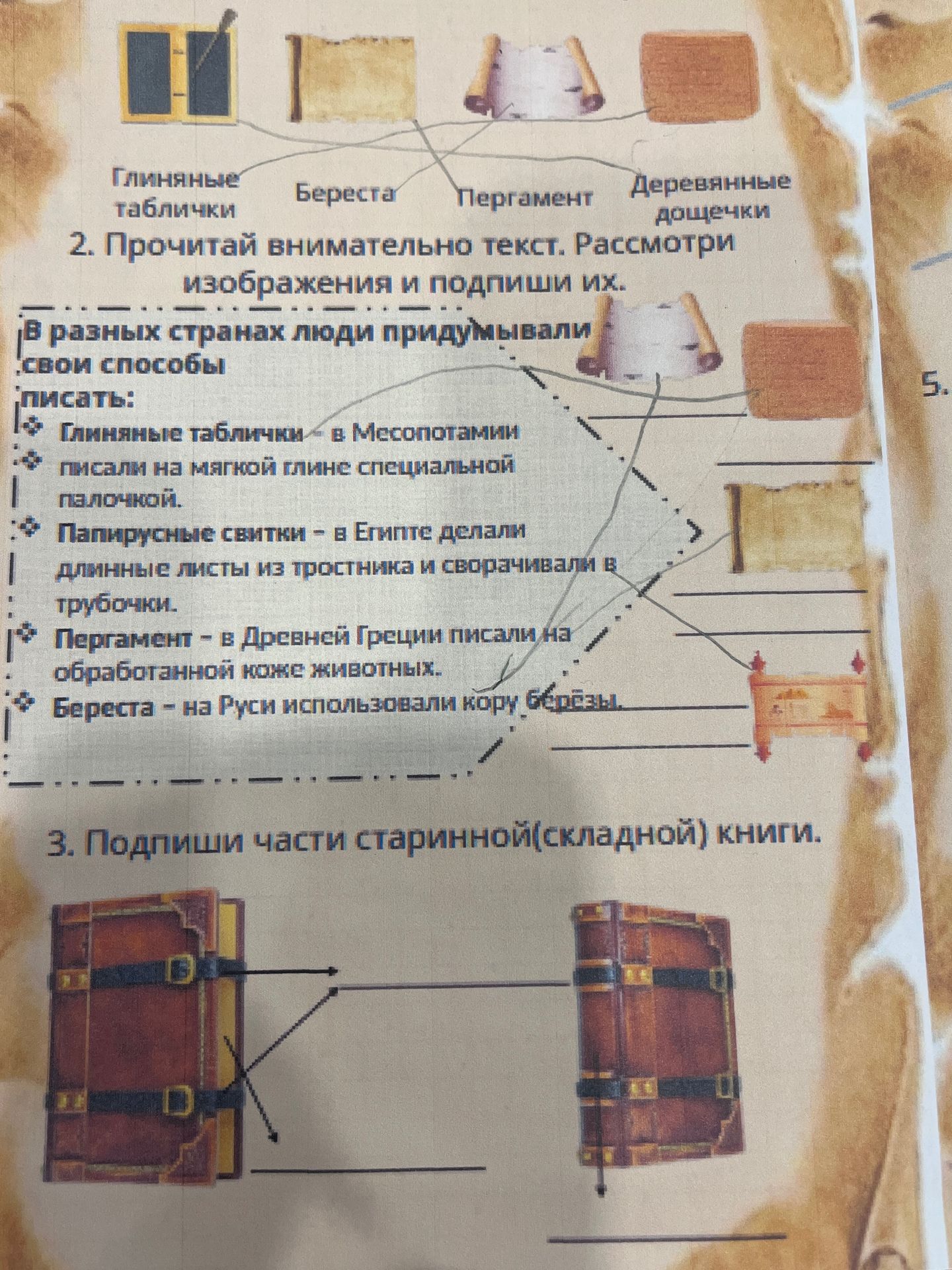 Фото задания: 3. Подпиши части старинной (складной) книги.