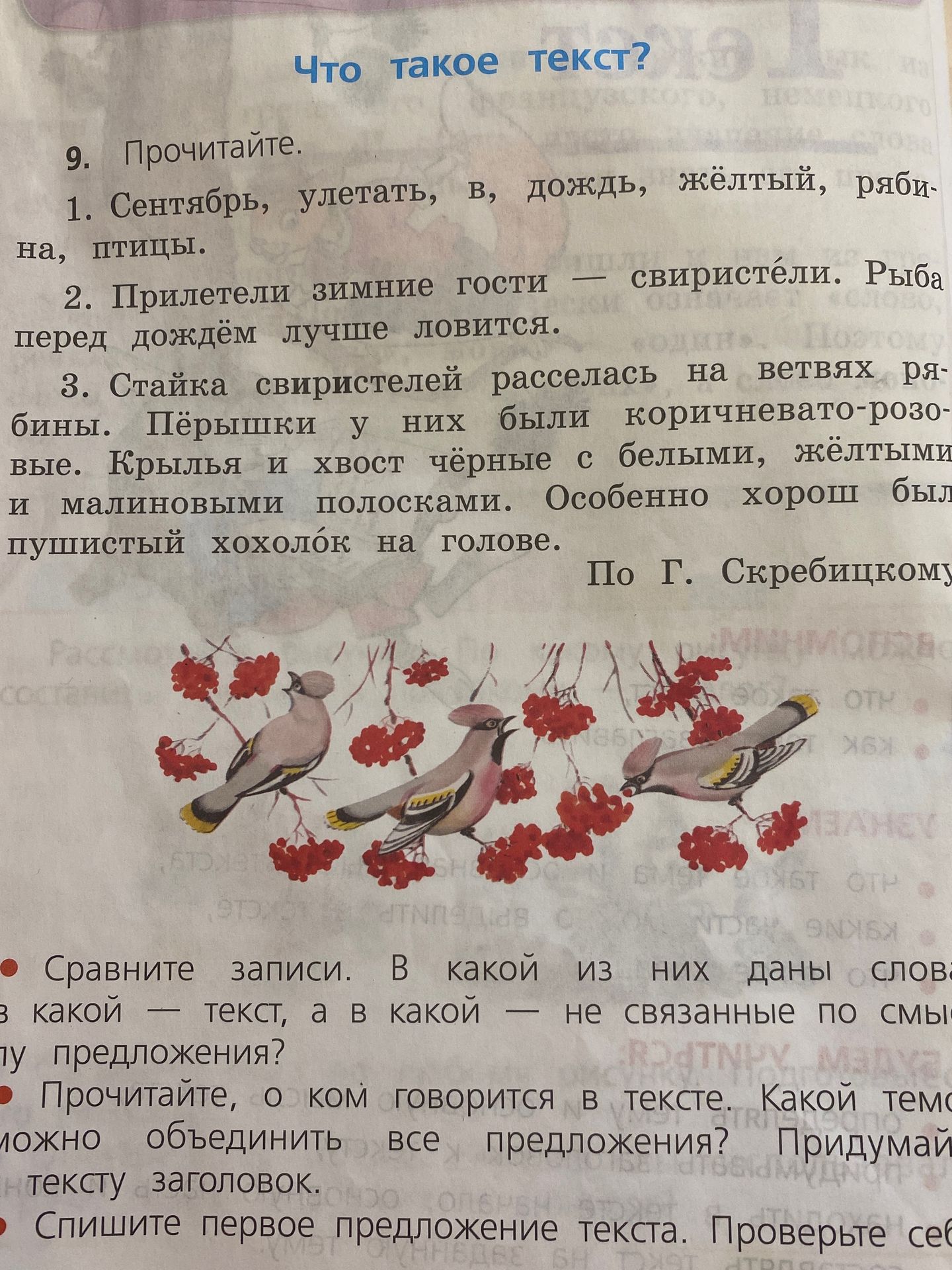 Фото задания: Сравните записи. В какой из них даны слова, в какой — текст, а в какой — не связанные по смыслу предложения?