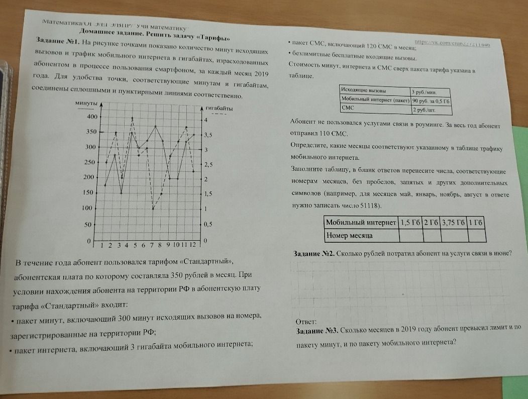 Фото задания: Задание №3. Сколько месяцев в 2019 году абонент превысил лимит и по пакету минут, и по пакету мобильного интернета?
