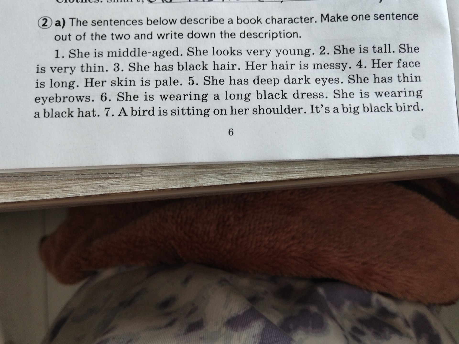 Фото задания: 2 a) The sentences below describe a book character. Make one sentence out of the two and write down the description. 1. She…