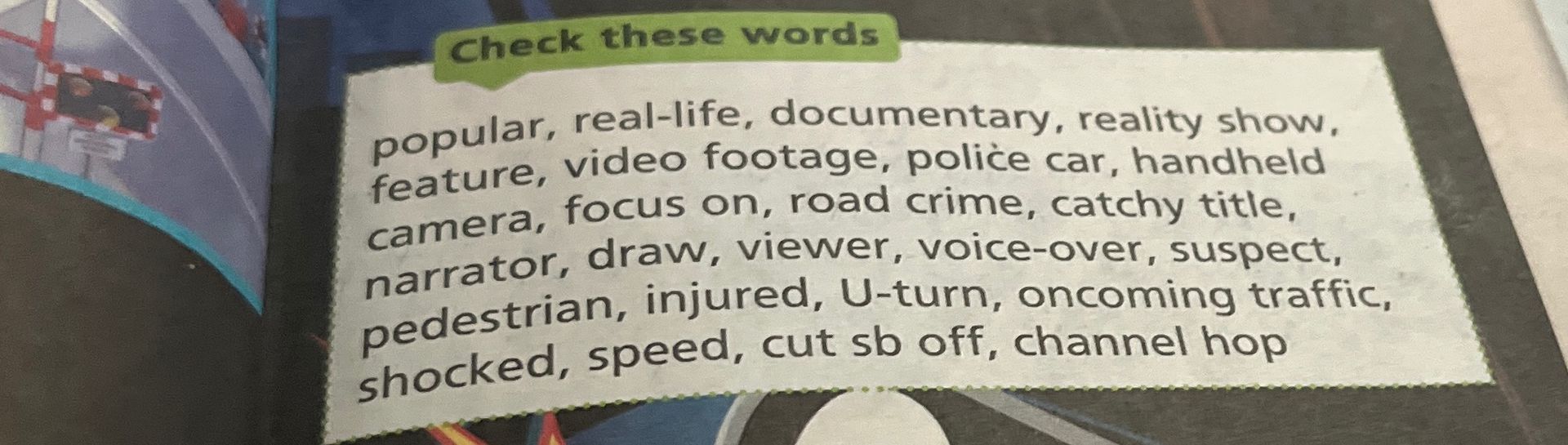 Фото задания: Check these words: popular, real-life, documentary, reality show, feature, video footage, police car, handheld camera,…