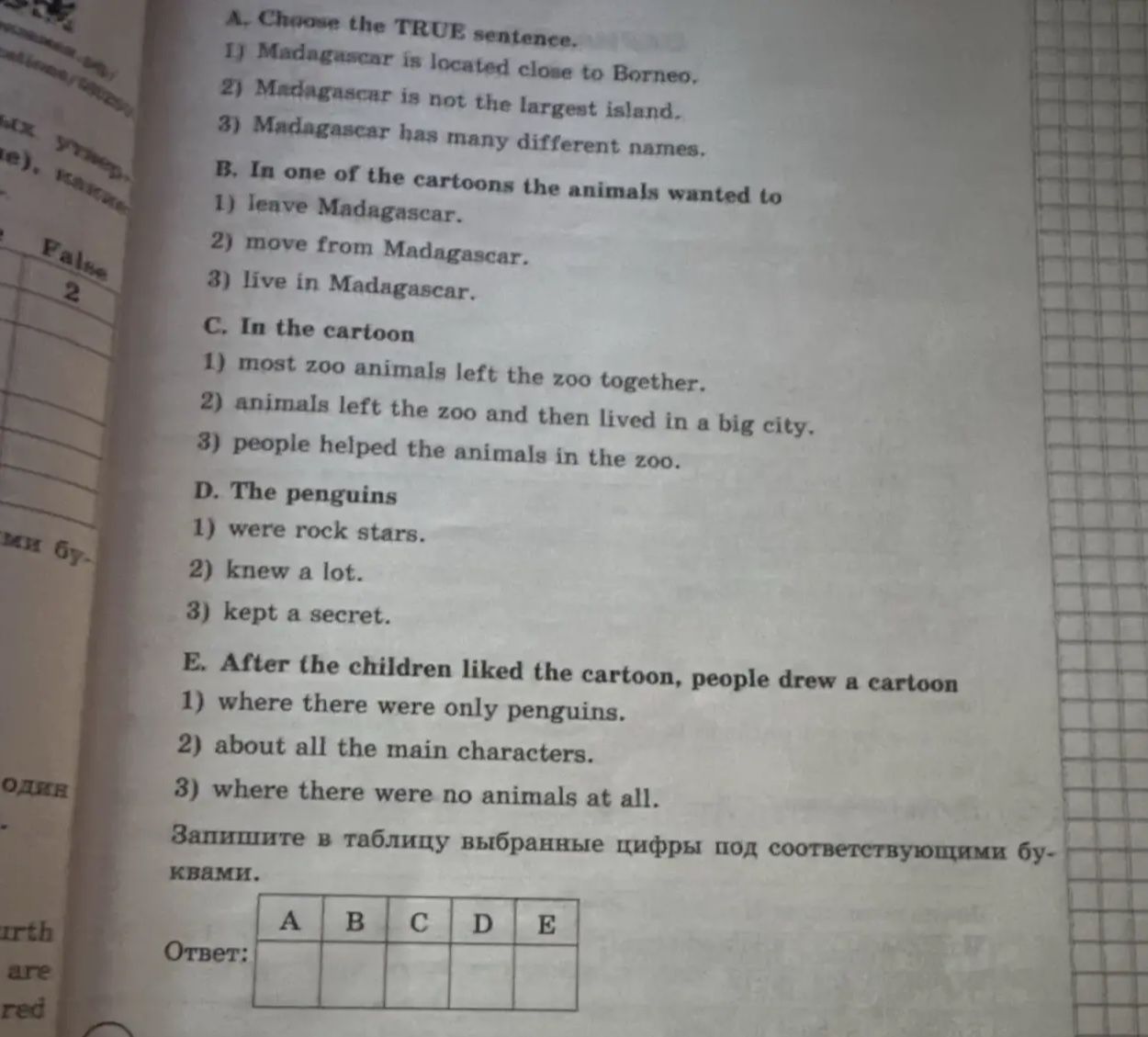 Фото задания: E. After the children liked the cartoon, people drew a cartoon 1) where there were only penguins. 2) about all the main…