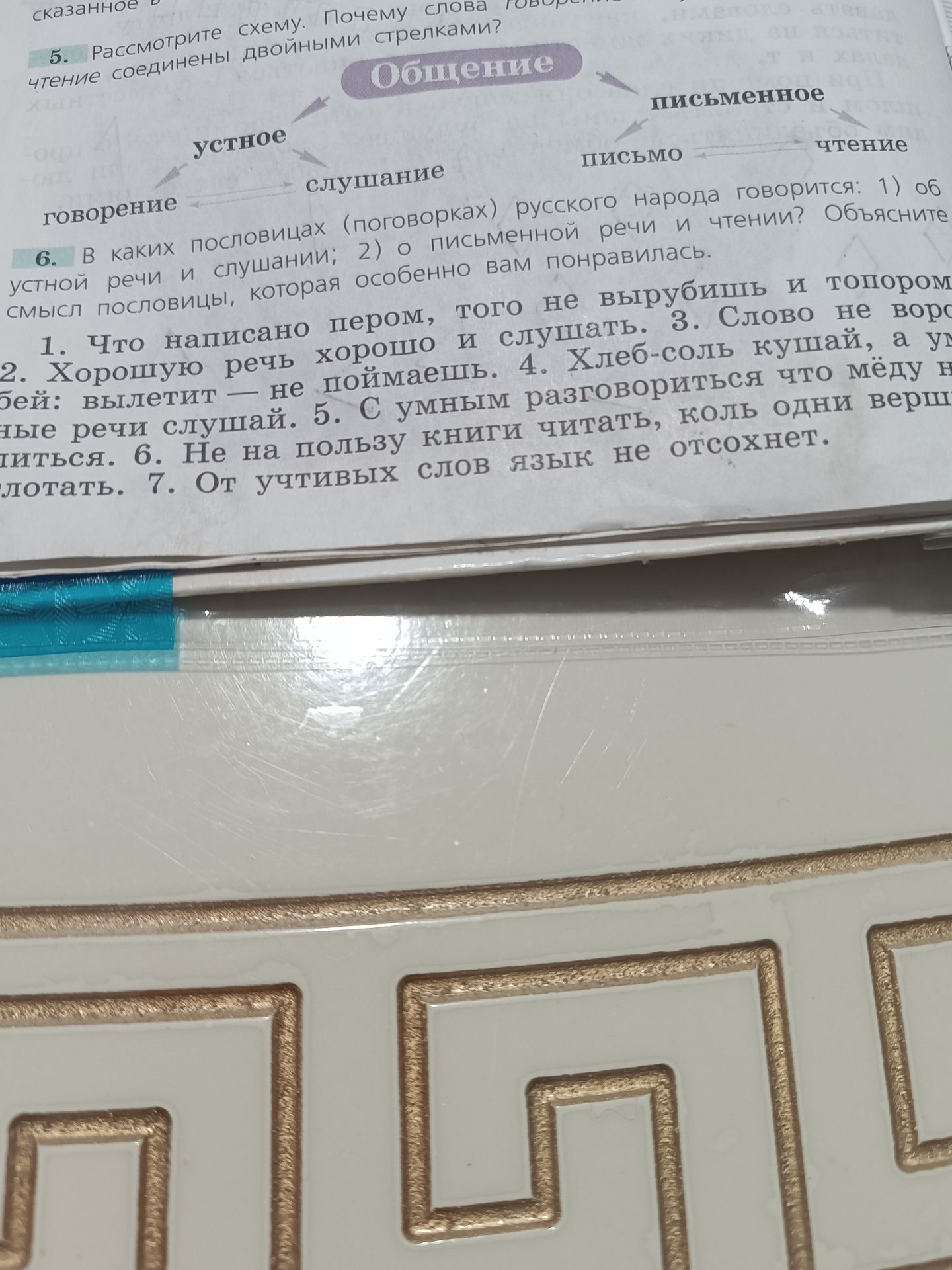Фото задания: 5. Рассмотрите схему. Почему слова «говорение» и «слушание», «письмо» и «чтение» соединены двойными стрелками?