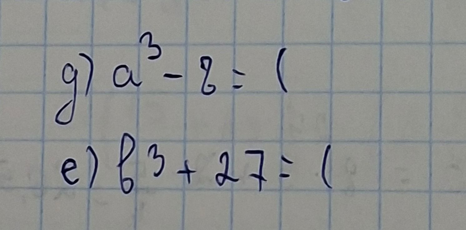 Фото задания: д) \(a^3-8=\) ; е) \(b^3+27=\)