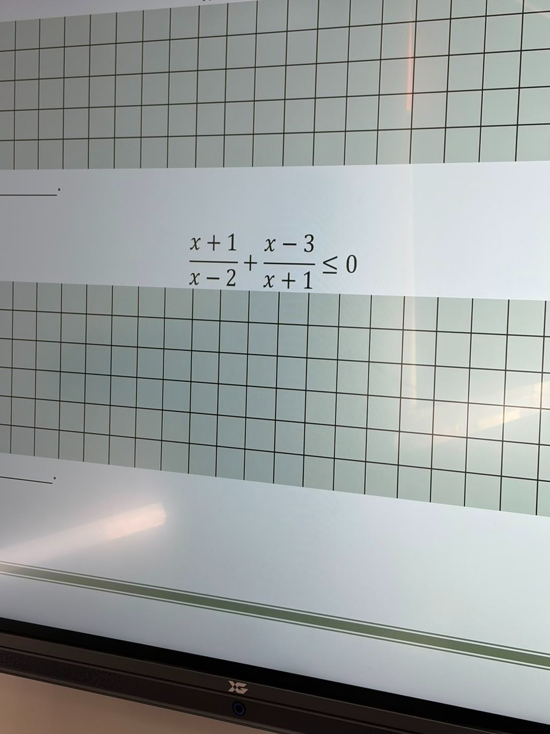 Фото задания: Решить неравенство: \(\frac{x+1}{x-2}+\frac{x-3}{x+1}\le 0\).