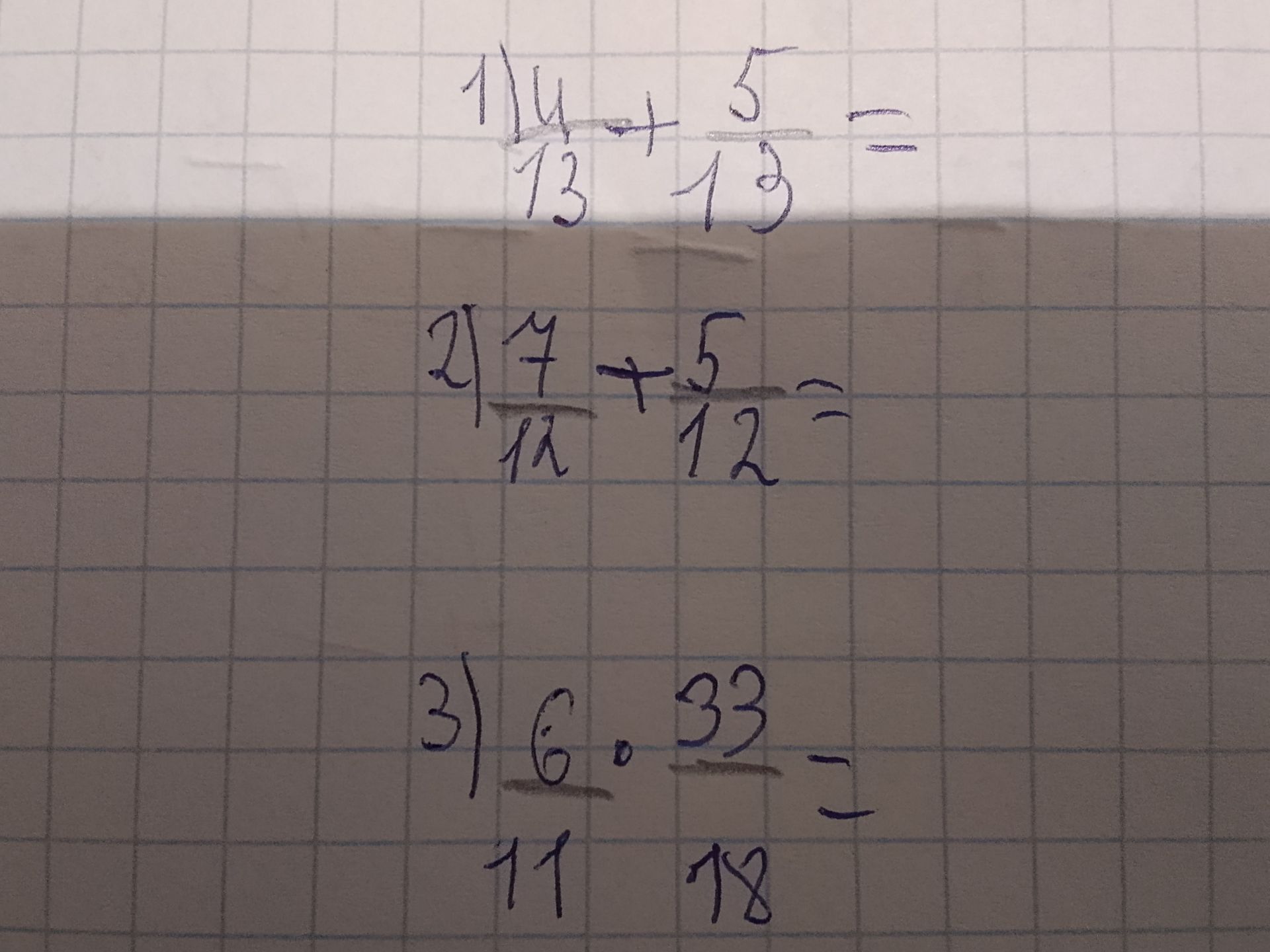Фото задания: 2) \(\frac{7}{12}+\frac{5}{12}\)