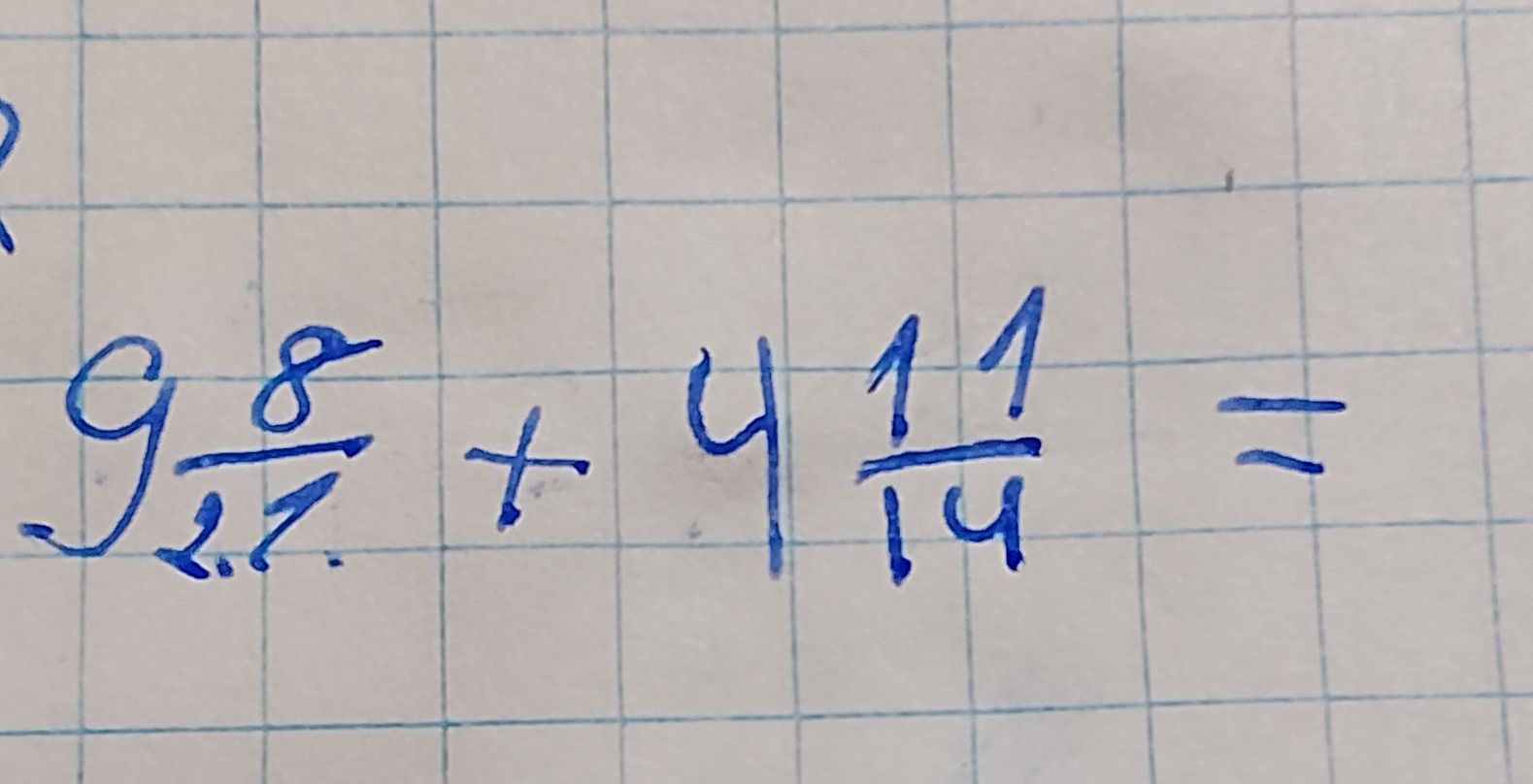 Фото задания: \(9\frac{8}{27}+4\frac{11}{14}=\)