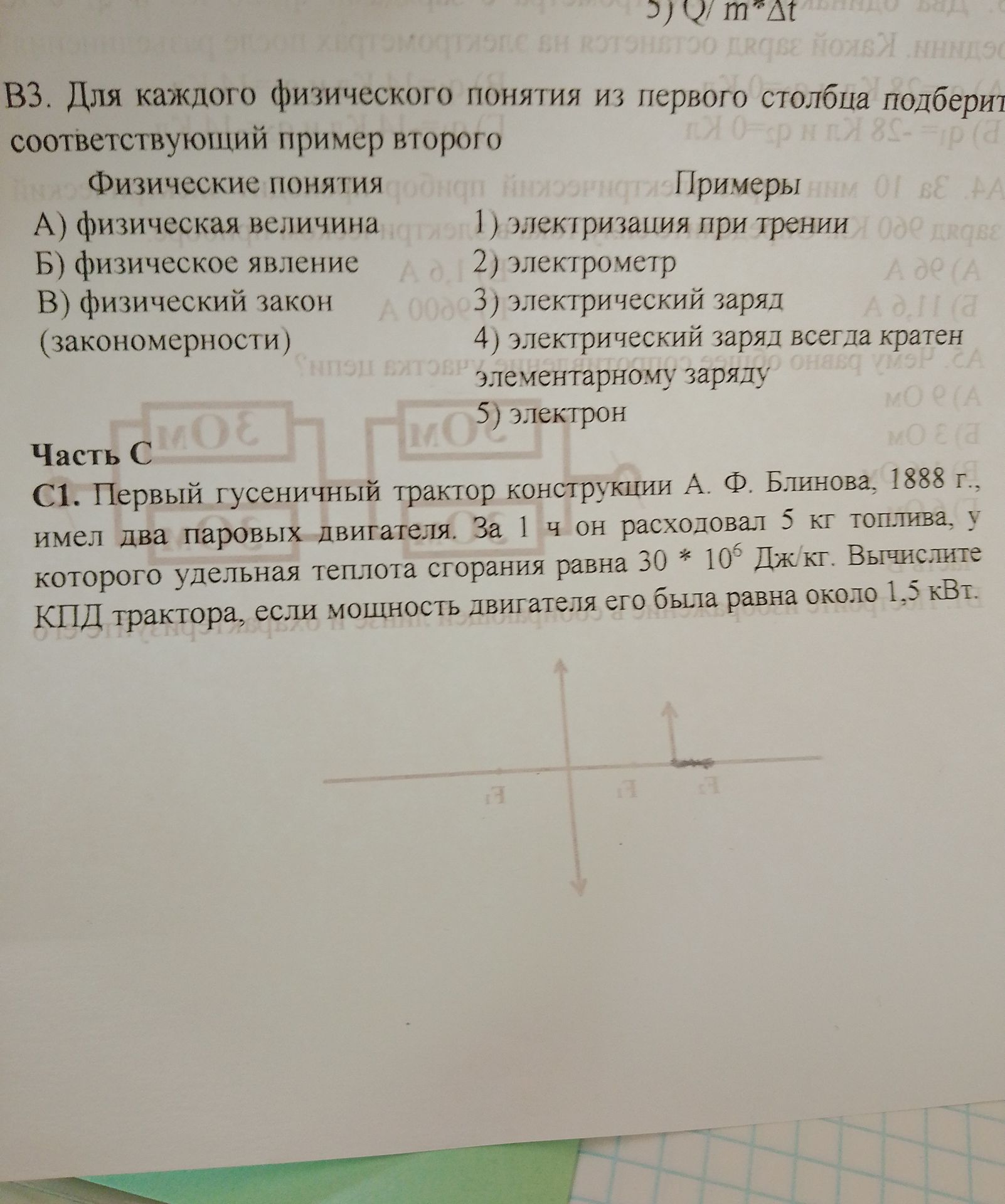 Фото задания: С1. Первый гусеничный трактор конструкции А. Ф. Блинова, 1888 г., имел два паровых двигателя. За 1 ч он расходовал 5 кг…