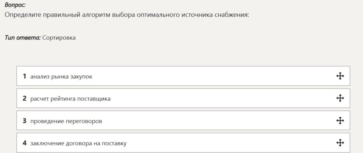 Фото задания: Определите правильный алгоритм выбора оптимального источника снабжения: 1) анализ рынка закупок; 2) расчёт рейтинга…