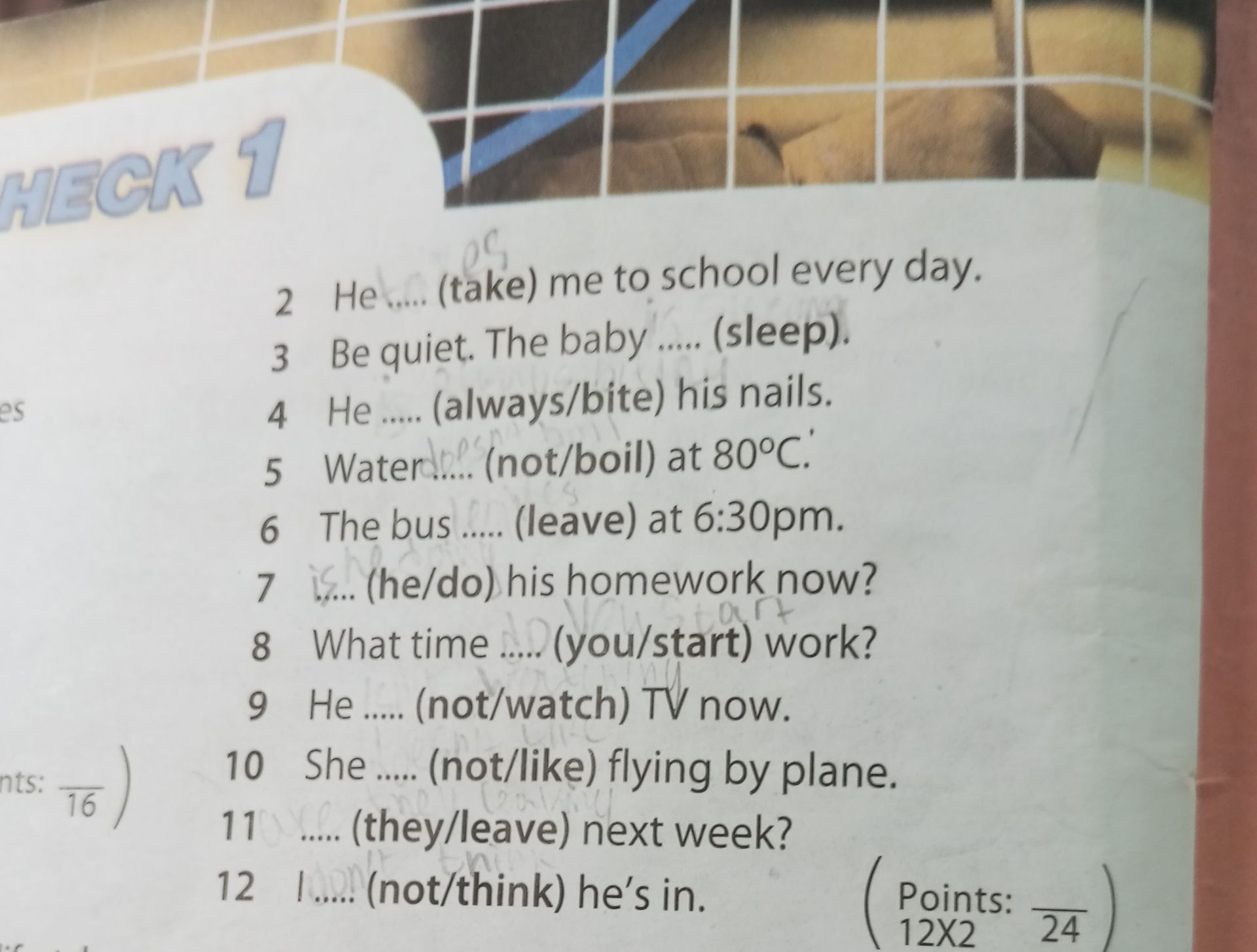 Фото задания: Complete the sentences with the correct form of the verbs in brackets: 2 He ..... (take) me to school every day. 3 Be…