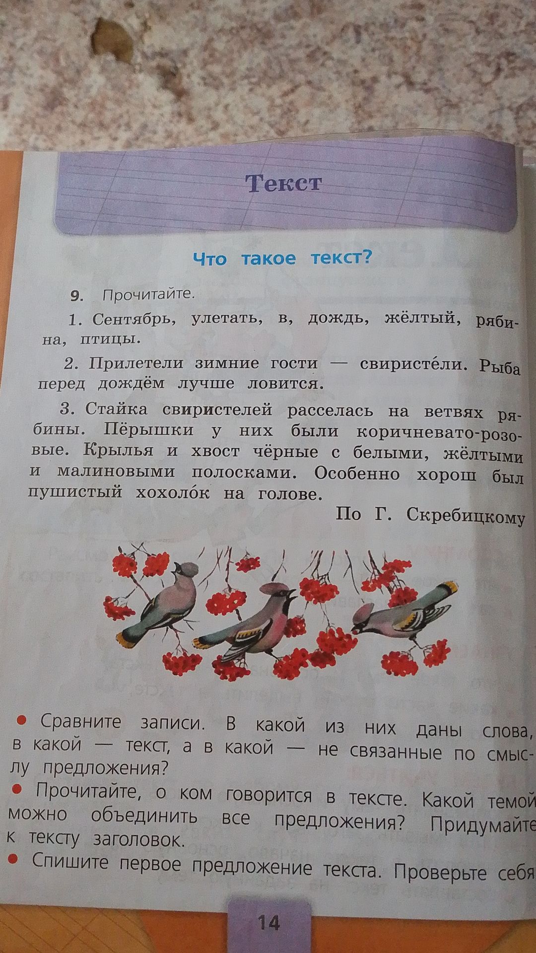 Фото задания: Прочитайте, о ком говорится в тексте. Какой темой можно объединить все предложения? Придумайте к тексту заголовок.